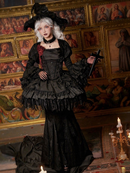 Bolero Cuffs Gothic Black Bell Ruffle Lolita Sleeves Layered Long