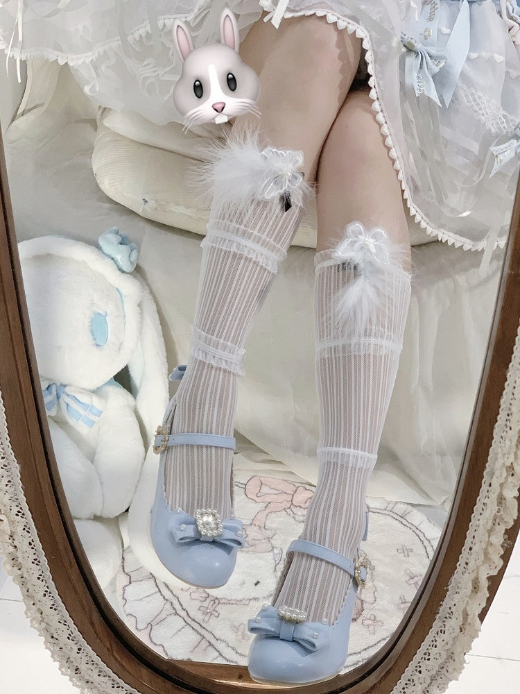 ラウンドメリートゥ、ロリータラインストーンとディテールがあしらわれたリボン結びのジェーンズビーズのブルーシューズ