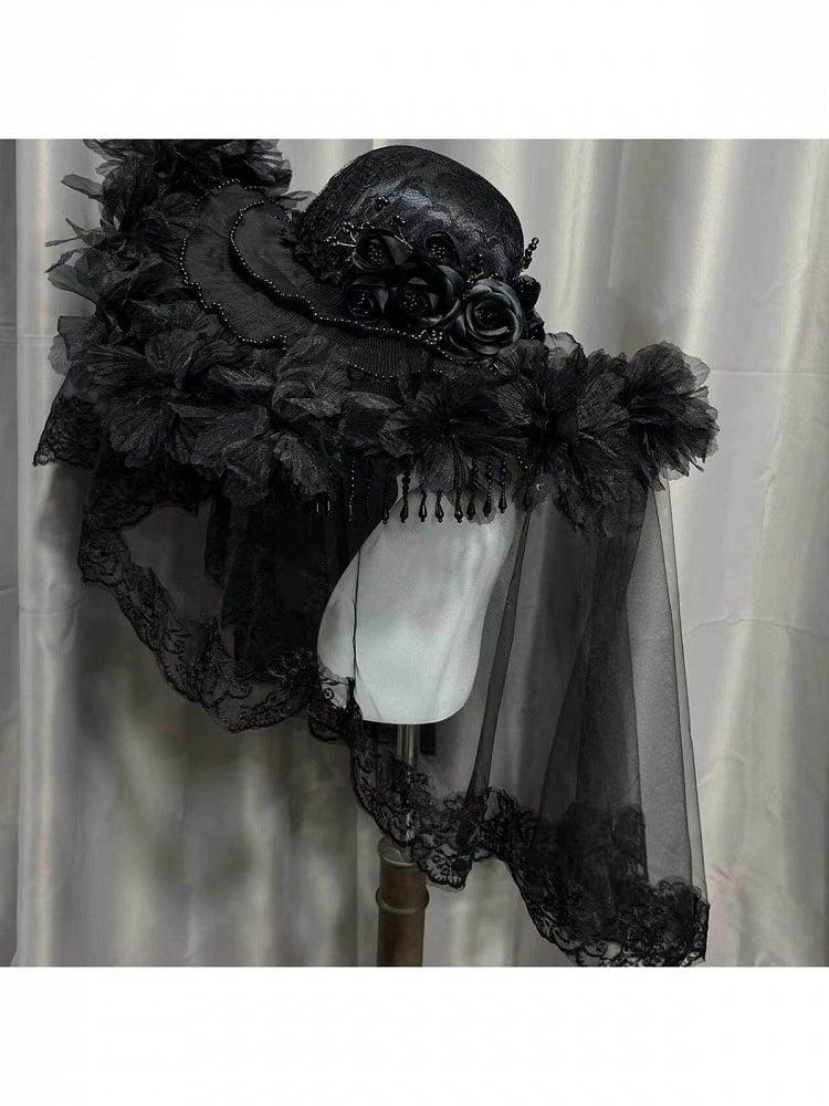 Gothic Lace Hat with Beaded Tassel - Custom Made Earrings