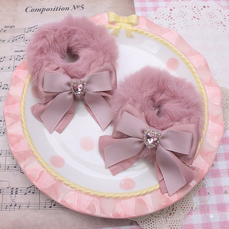 Jirai Rhinestone Plush Hair Heart Kei 4 Options Color Bowknot Scrunchies