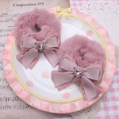 Jirai Rhinestone Plush Hair Heart Kei 4 Options Color Bowknot Scrunchies