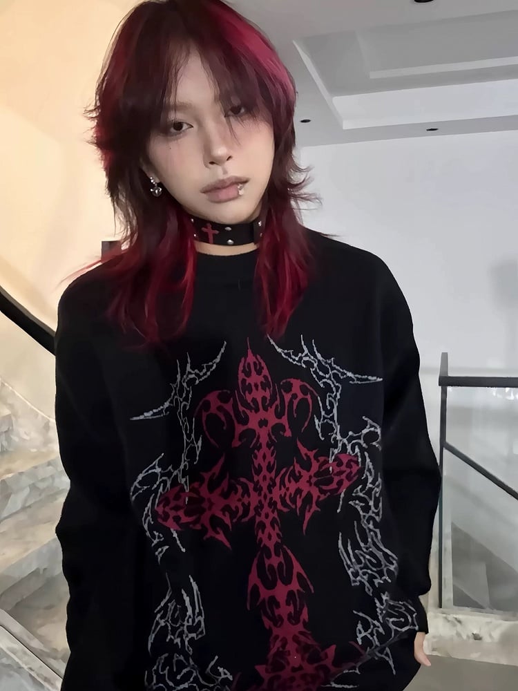 Cross with Black Design Gothic Blood Sweater