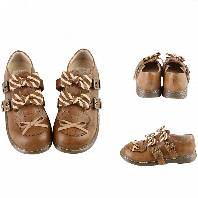 Bowknot Streifenmuster Design Details Braun Lolita Flats Bär