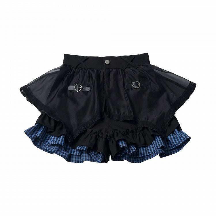 Asymmetrical Plaid Skort with Ruffle and Buckle Strap - PINK SAVIOR