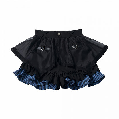 Asymmetrical Plaid Skort with Ruffle and Buckle Strap - PINK SAVIOR