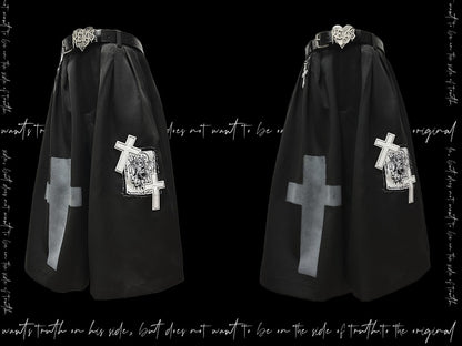 Black Cross Appliques Wide-Leg Pants Y2K