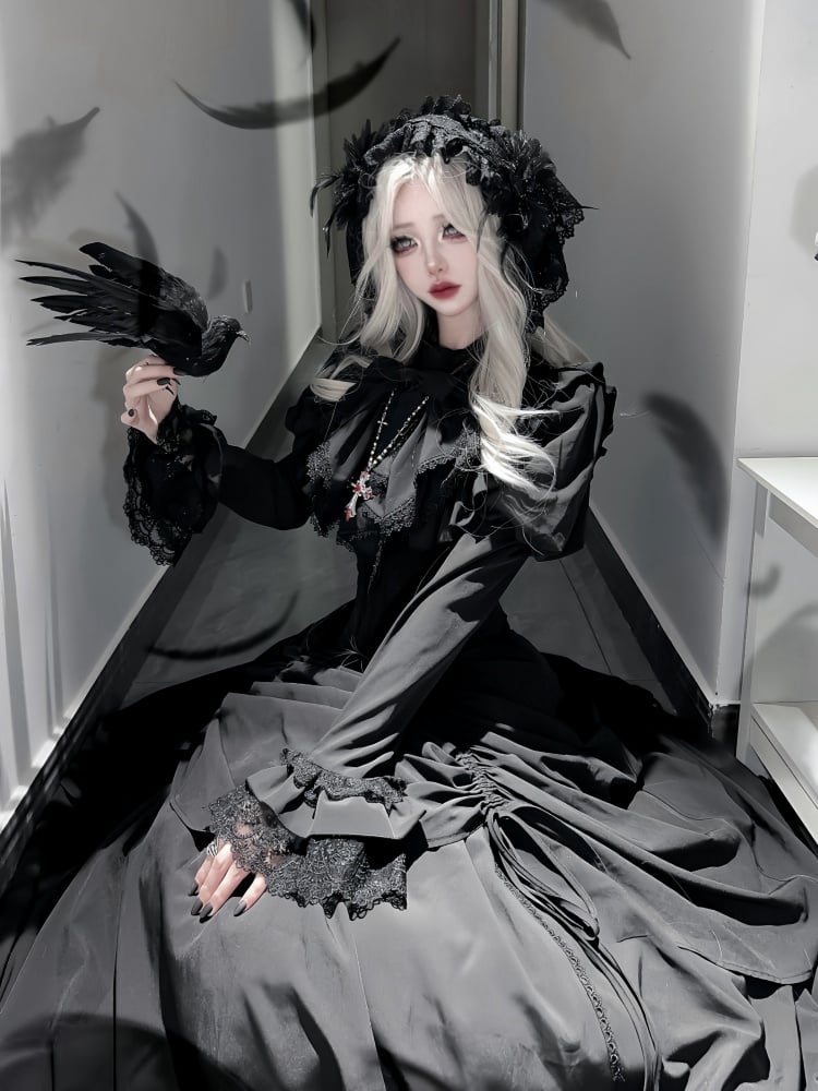 Schwarzes Dark Gothic Lolita Juliette Ärmel Top