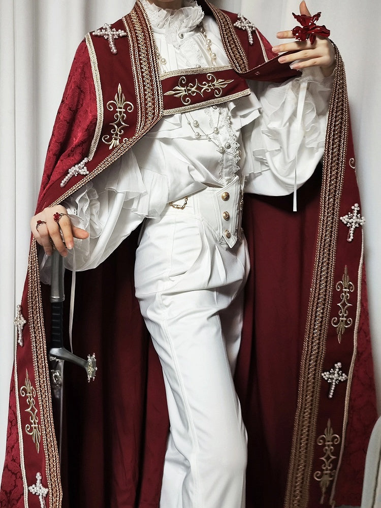 Cross Decorated Details Lolita Cloak and Wine Embroidery Red Nun