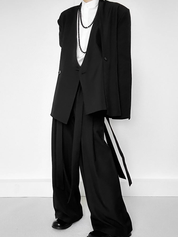 Wide-Leg Side Ribbons with Ouji Lolita Two-Button Fly Pants Black