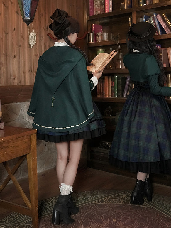 Lolita Green Set Pattern Style Preppy + JSK - Short Plaid Version