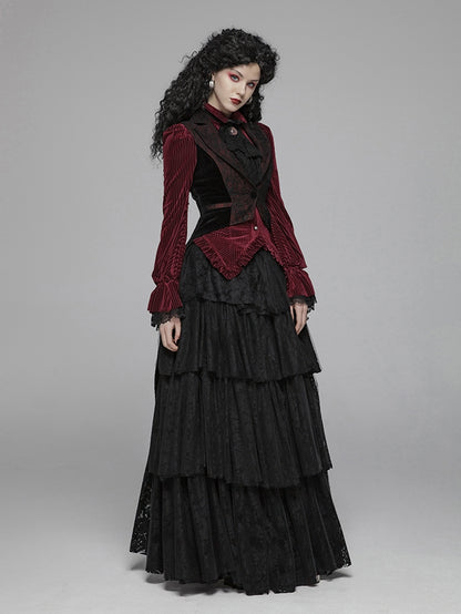 Red Velvet Dark-Grain Gothic Shirt