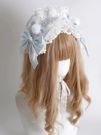 Lace Blue White Soft Style) Sweet Hairband (Elegant Bow