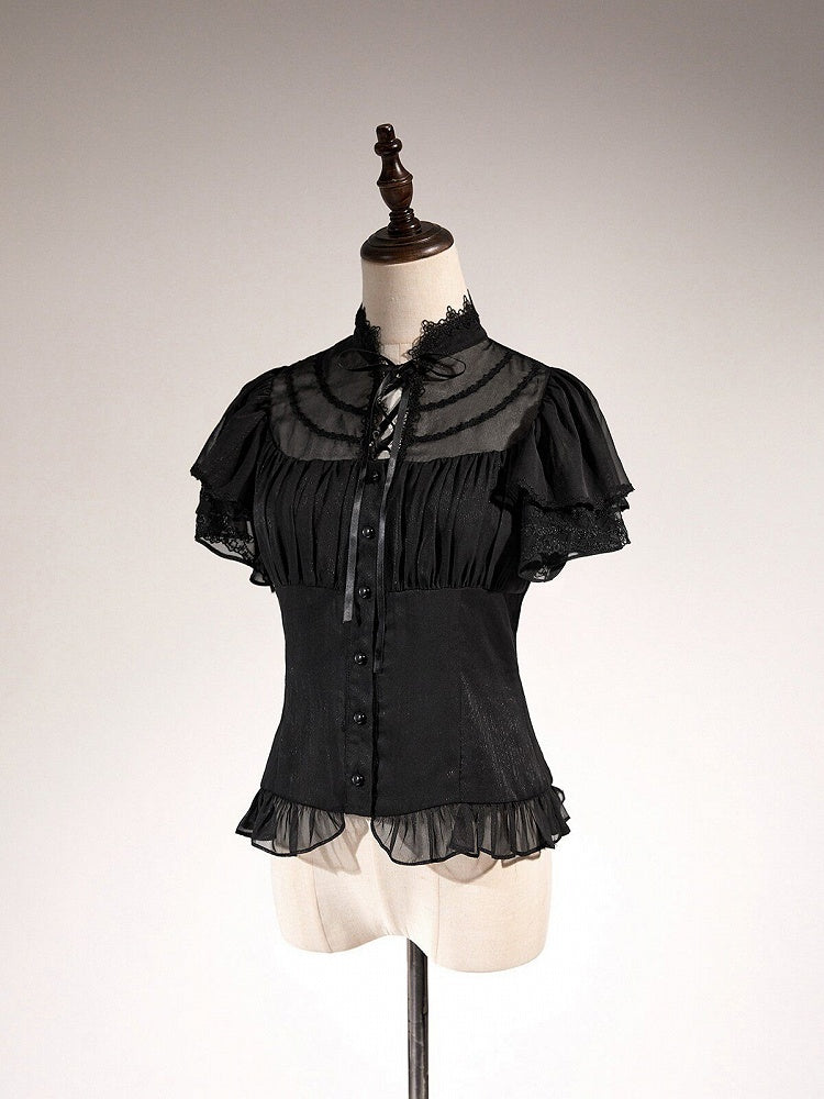 Elegant Summer Layered Ruffle Lace Blouse - Tan Tuan