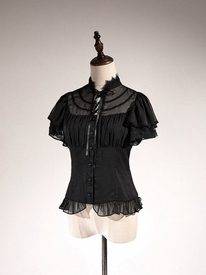 Elegant Summer Layered Ruffle Lace Blouse - Tan Tuan