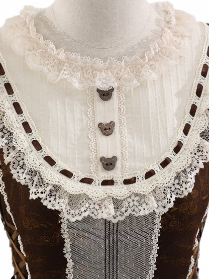 Gorgeous Doll Style Bear Symphony Theme OP with Lace Trim & Bow Accent - Twin Bear Original Design
