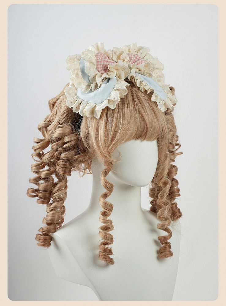 スイートロリータ ブルー＆ピンクの大きなリボンフリルレーストリム KC