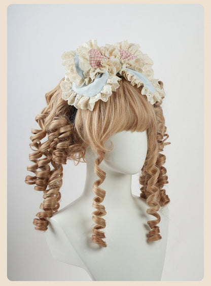 スイートロリータ ブルー＆ピンクの大きなリボンフリルレーストリム KC