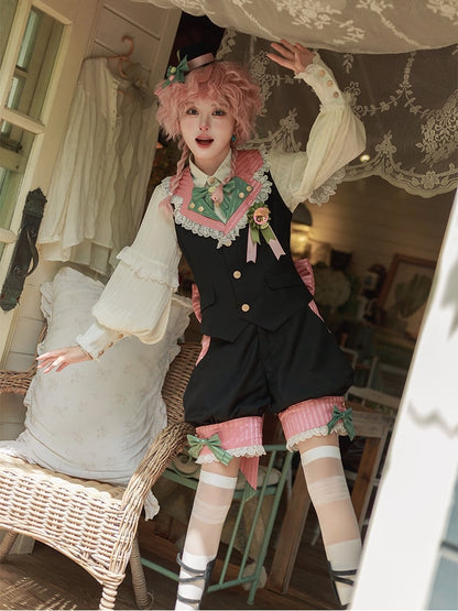 Circus Pink Waist Waistcoat Vibes Lolita Shorts Collar + High Black and Ouji Knickerbockers Blazer