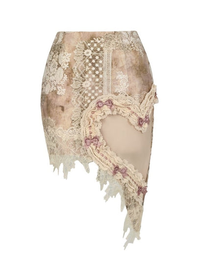 Side Heart-shaped Skirt Bow and Accents Lace Cutout Pink