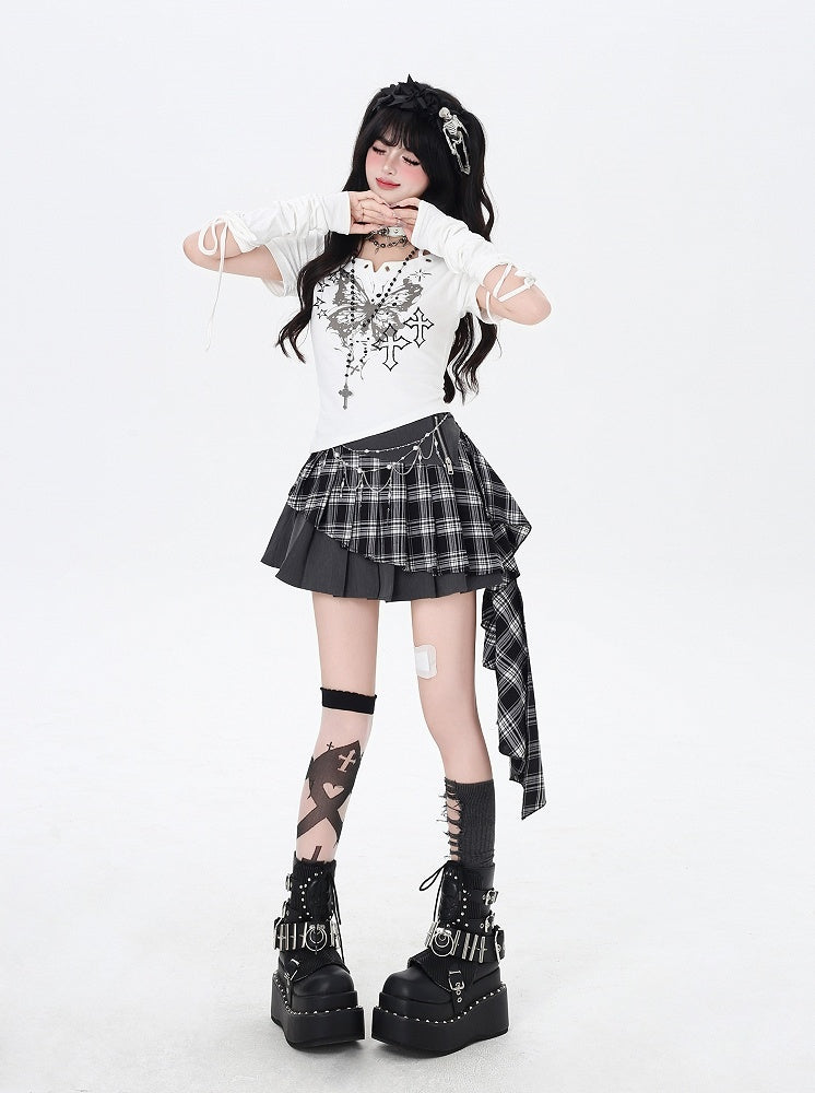 裾グレーチェック柄アシンメトリープリーツスカート