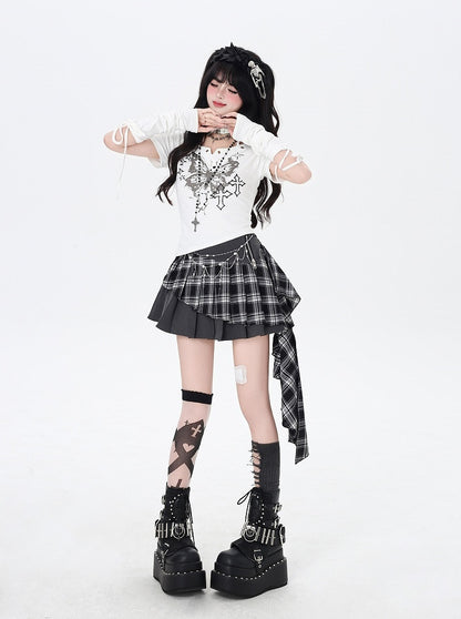 裾グレーチェック柄アシンメトリープリーツスカート