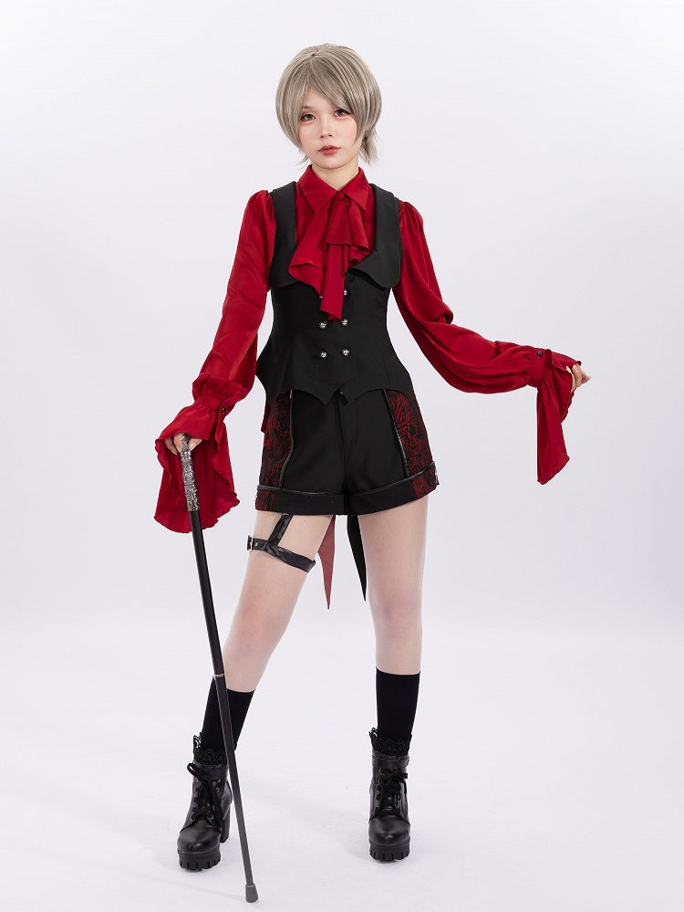 Black and Red Vampire Waistcoat with Bat Wing Tail and Curved Hem - DevilInspired Exclusive Collection