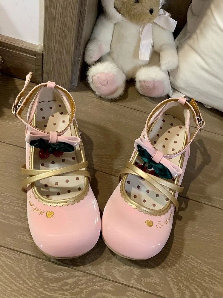 Straps Scalloped Shoes Height Sweet Crisscross Lolita Delicate Heel 2cm/3.5cm Pink Edging -