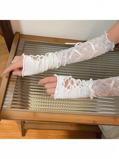 with Lace Style Sleeves Black/White Lolita Ballet Lace-up Design Arm