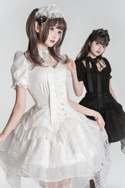 Spider Out Short Web Detachable Hallow Skirt Sleeves Lolita + Collar Gothic Overlay White Top Embroidery