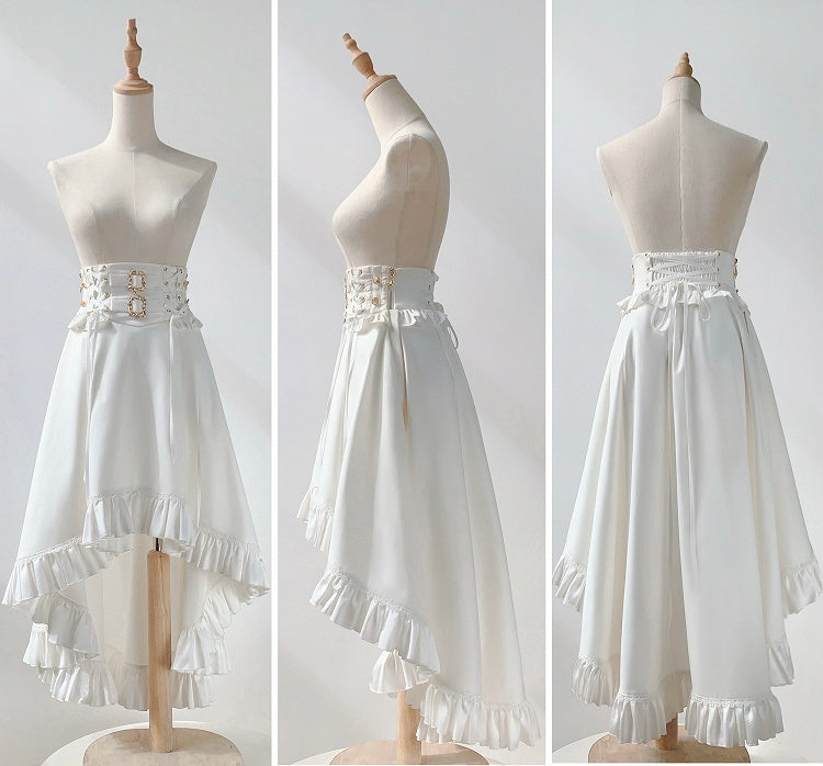 Ruffle High High-low Gothic Lolita Skirt White Waist Cascading