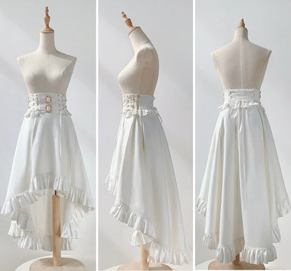 Ruffle High High-low Gothic Lolita Skirt White Waist Cascading