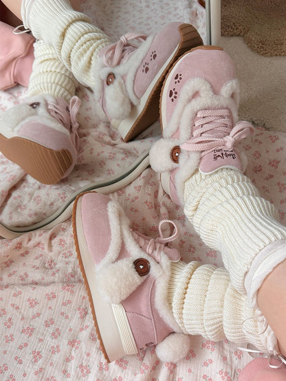 Sweet with Accents Ears Tail Paw Embroidery Sneakers Print - Plush Pink Dog Lolita