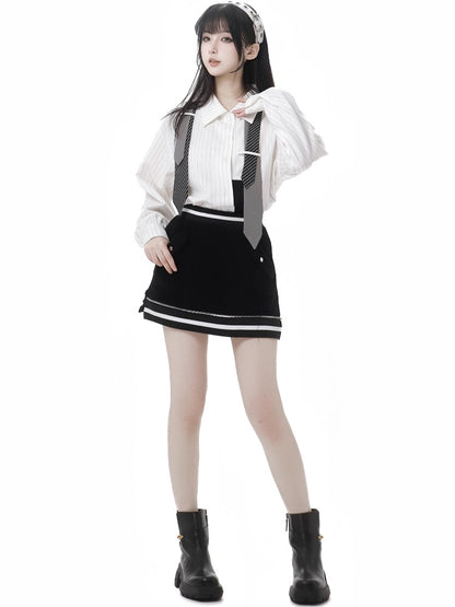 ブラックハイウエストショートスカート