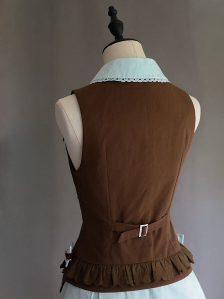 Mint and Cocoa Striped Sleeveless Two-Piece Look Top with Bows - Sweet Dream