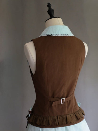 Mint and Cocoa Striped Sleeveless Two-Piece Look Top with Bows - Sweet Dream