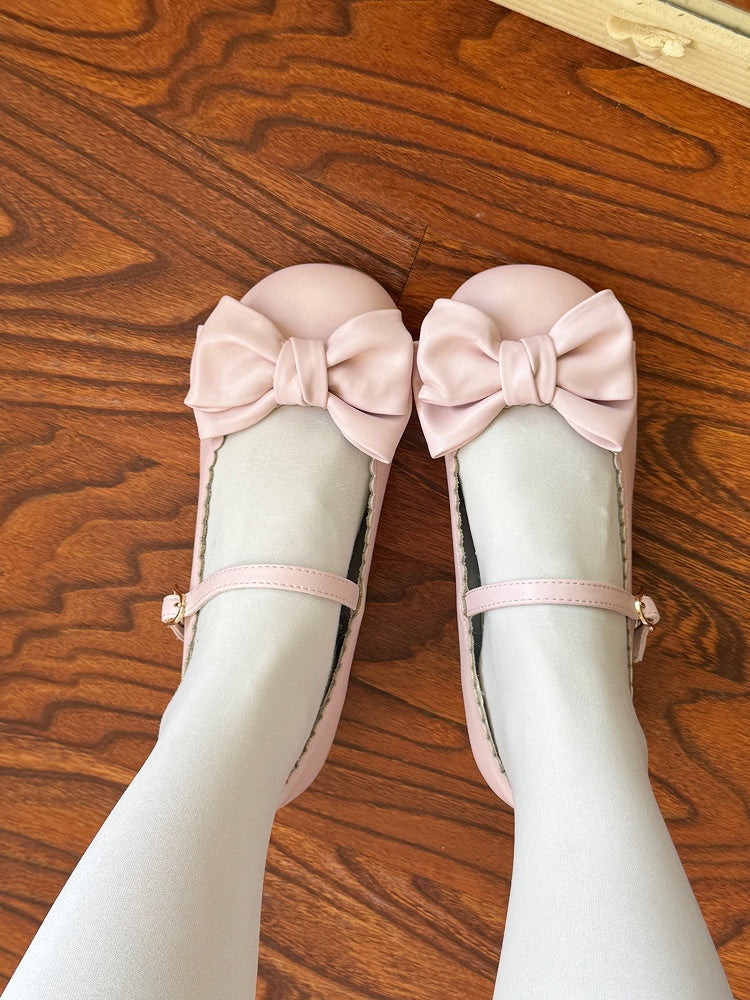 Pink with Design Sweet Lolita Heels Edge Round Toe Low Scalloped
