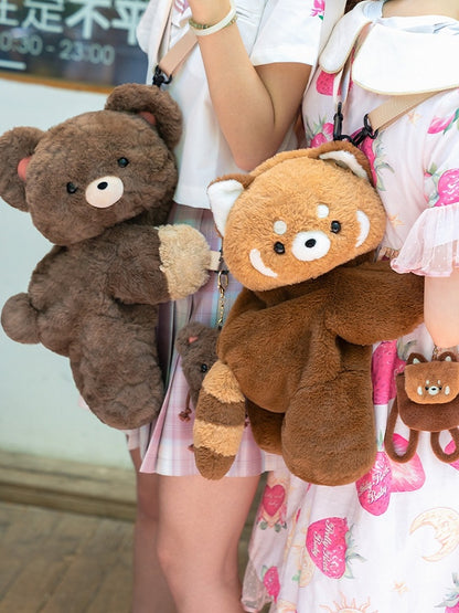 茶色のかわいいレッサーパンダ型のぬいぐるみコインケースキーチェーン