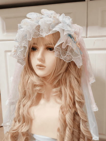 Embroidery Sweet Macaron Star-Moon Pastel Lolita Lace Rainbow Hairband