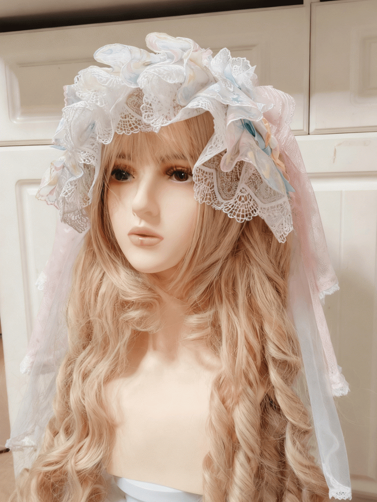 Pattern Heart White Pink Lolita Lace Veil