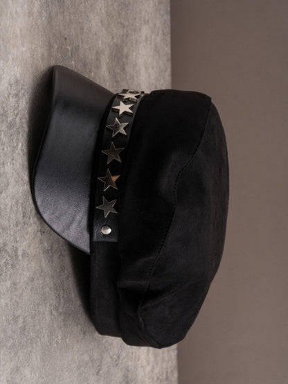 Details Gothic Hat Black Studs Star-shaped Beret