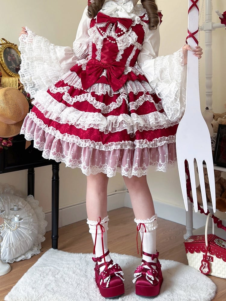 Skirt White Red Lace Decorated Trims Hanayome Dress Jumper Bows Lolita