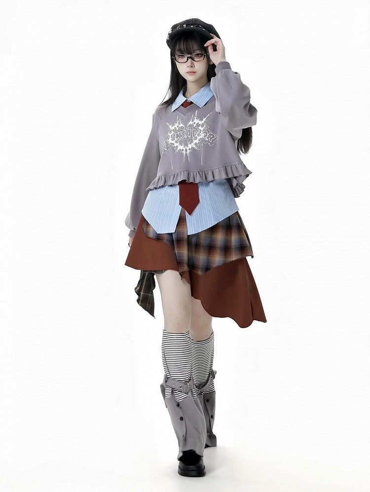 バックルストラップレッグウォーマー グレーストライプ柄