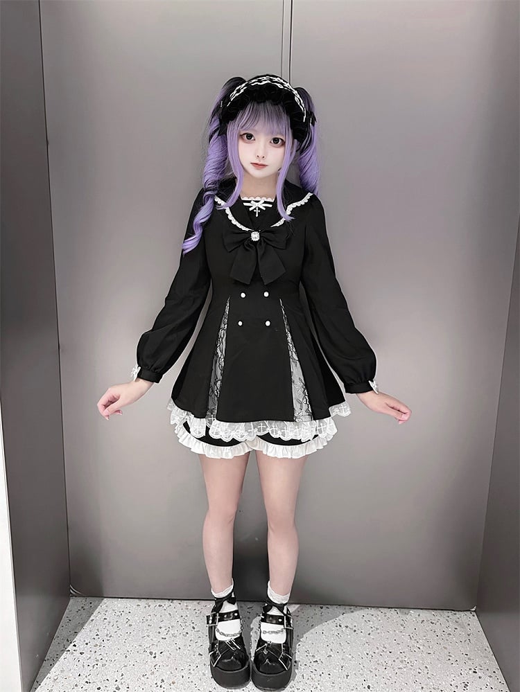 High Mini Coord mit Kleidschlitz Passendes Kei Black Set: Jirai Lace-Paneled Edgy Shorts