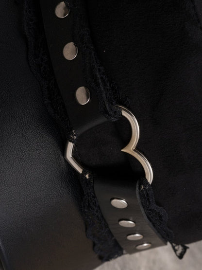 Ring Black Gothic Studs Lace Hat Beret Details Trim Heart