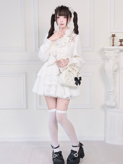 Verzierte Bluse Illusion mit Riemendetails Schnallenausschnitt Weiß Kei Jirai