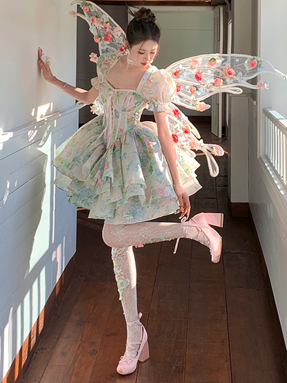 Blumenstickerei Overknee Strümpfe mit weißer Borte aus Spitze