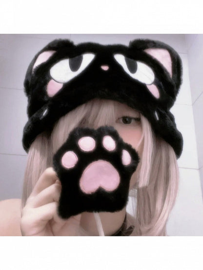 Black Kawaii Plush Cat Design Hat - Magic Diary