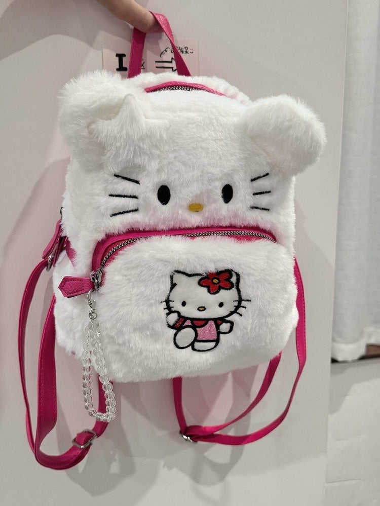 White & Pink Plush Cat Backpack - IVONA boutique