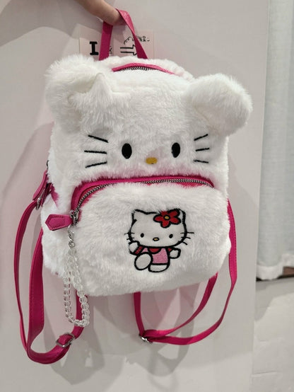 White & Pink Plush Cat Backpack - IVONA boutique