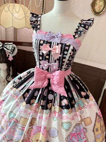 Charcoal Lace Bear-Print JSK with Bow Accents - Sweet Dream Shop